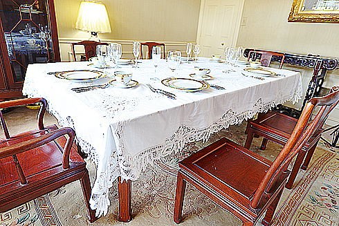 Battenburg Lace Tablecloth. 65" x 116" With 12 napkins. White